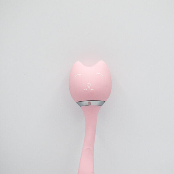 Pink cat-shaped silicone wand vibrator with a flexible neck.