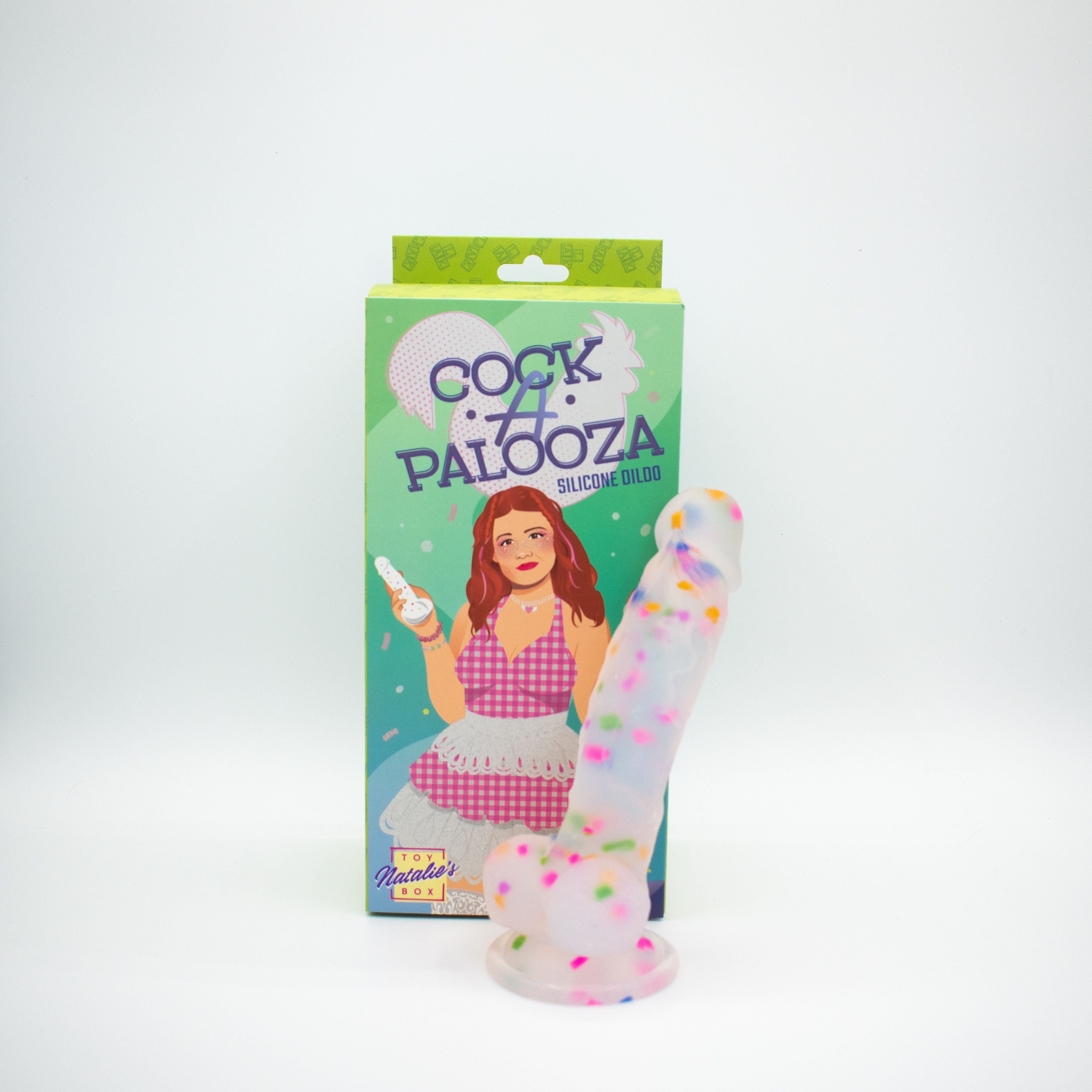 Confetti silicone dildo with suction cup base.