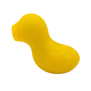 Yellow silicone duck-shaped stimulator with a suction opening.