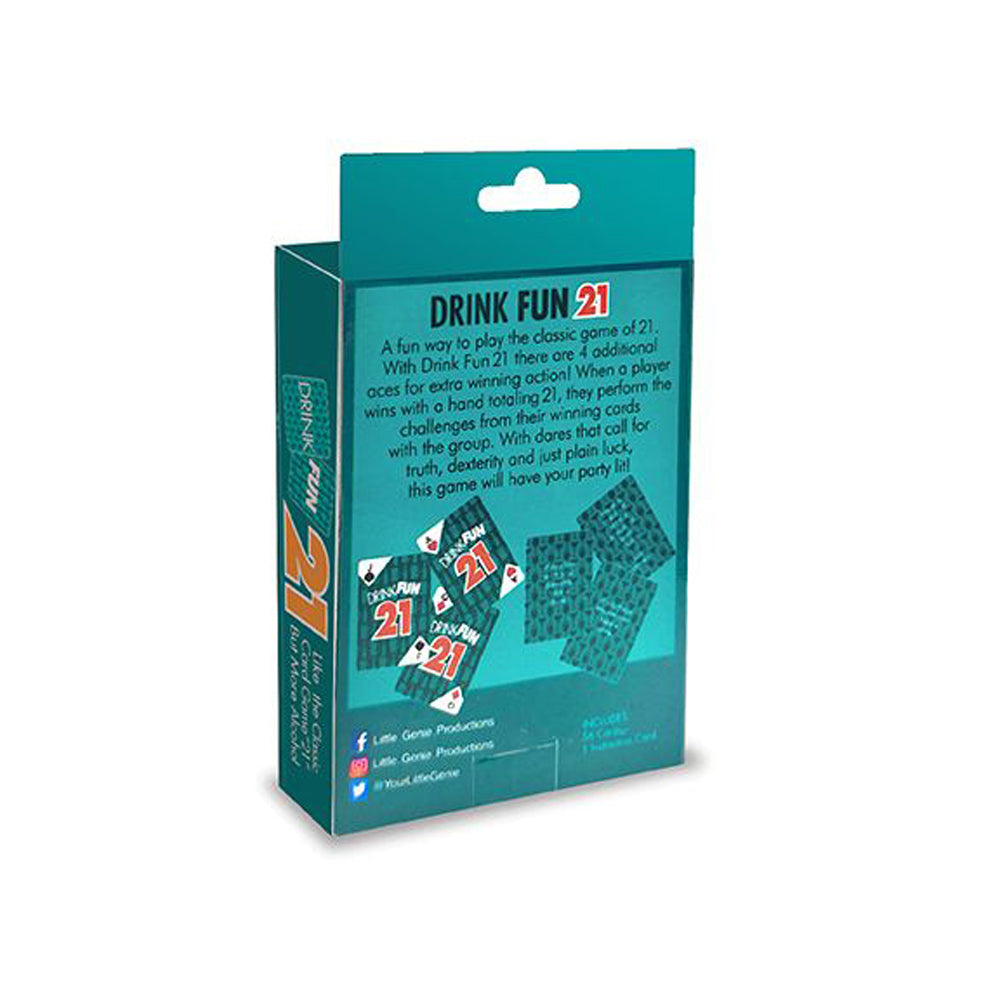 Drink Fun 21 adult drinking card game box with cards visible.