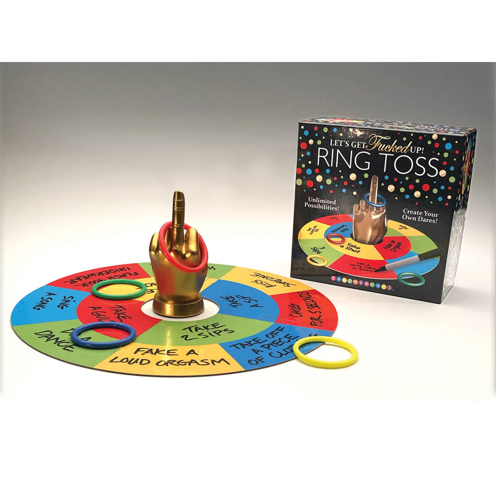 Gold F-U finger centerpiece with ring toss game and dares.