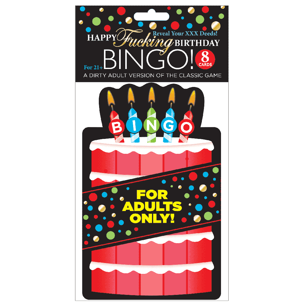 Adult birthday bingo game with a cake and candles.