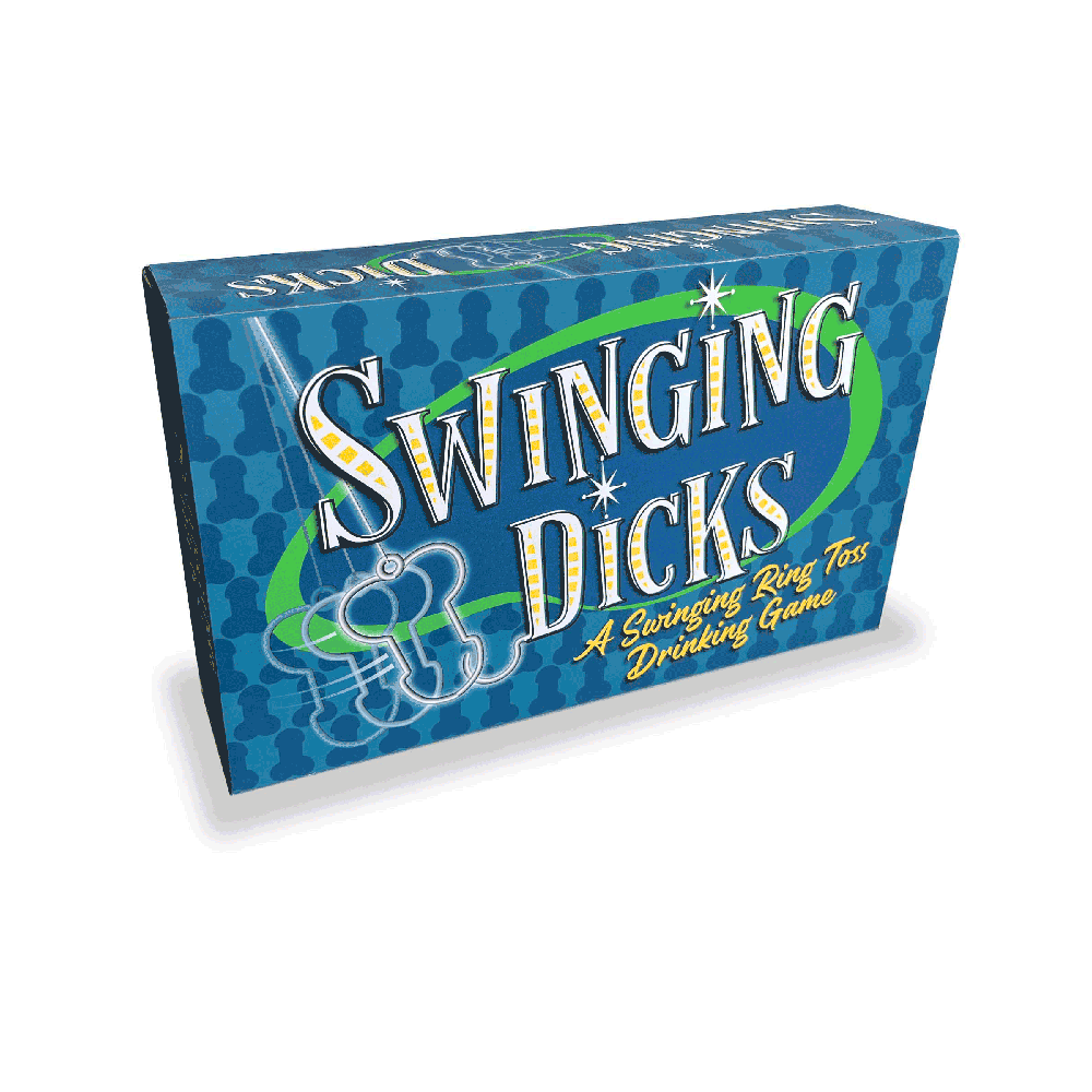 A box for the Swinging Dicks drinking game with shot glasses.
