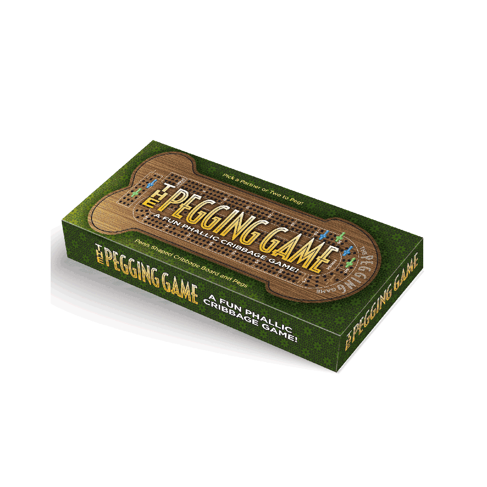 The Pegging Game cribbage board is penis-shaped and includes pegs.