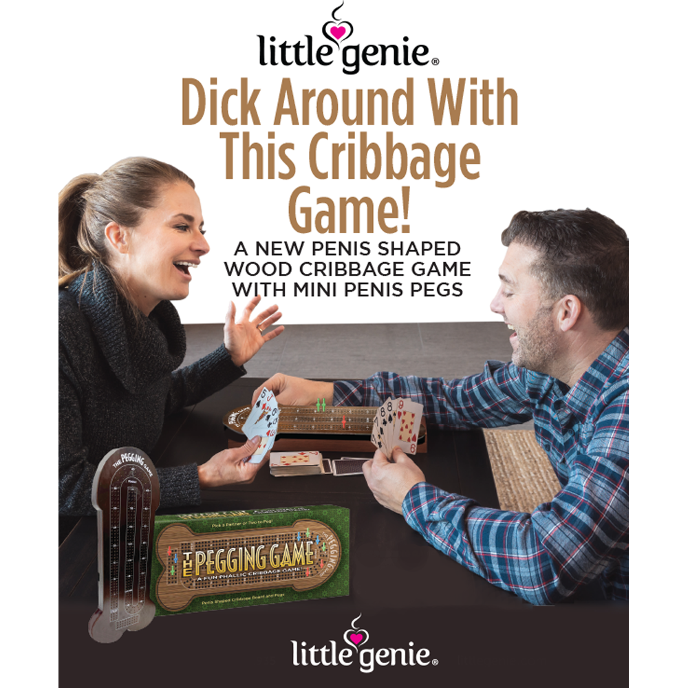 A penis-shaped cribbage board game with mini penis pegs.