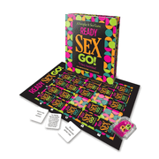 Ready, Sex, Go! Popping Dice foreplay and sex game with a game board and cards.