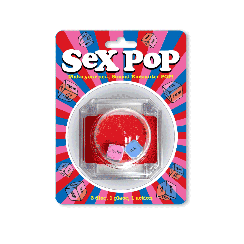 Sex Pop Popping Dice Game with two dice in a blister pack.