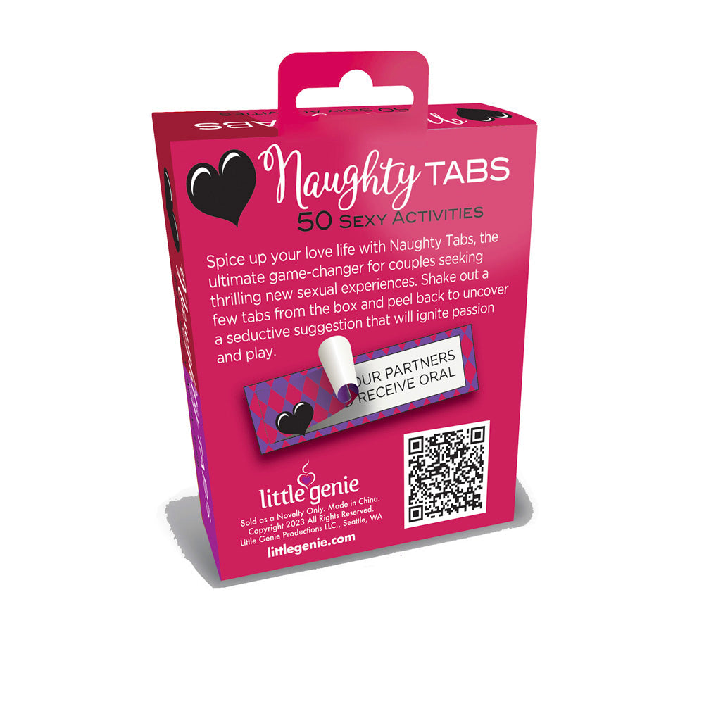 Naughty Tabs couples game with 50 sexy activities on a pink box.