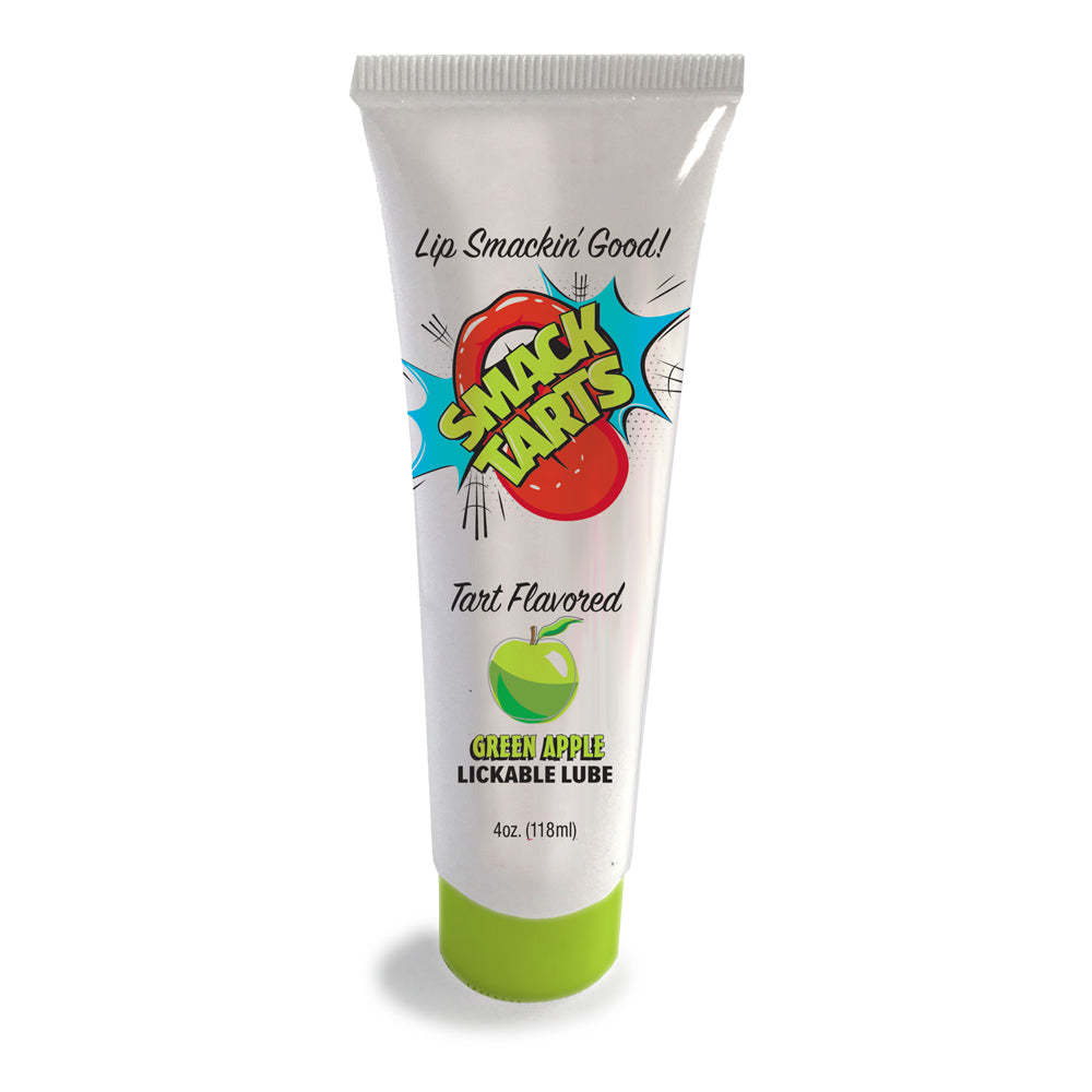 Green Apple Lickable Lube in a white squeeze tube with a green cap.