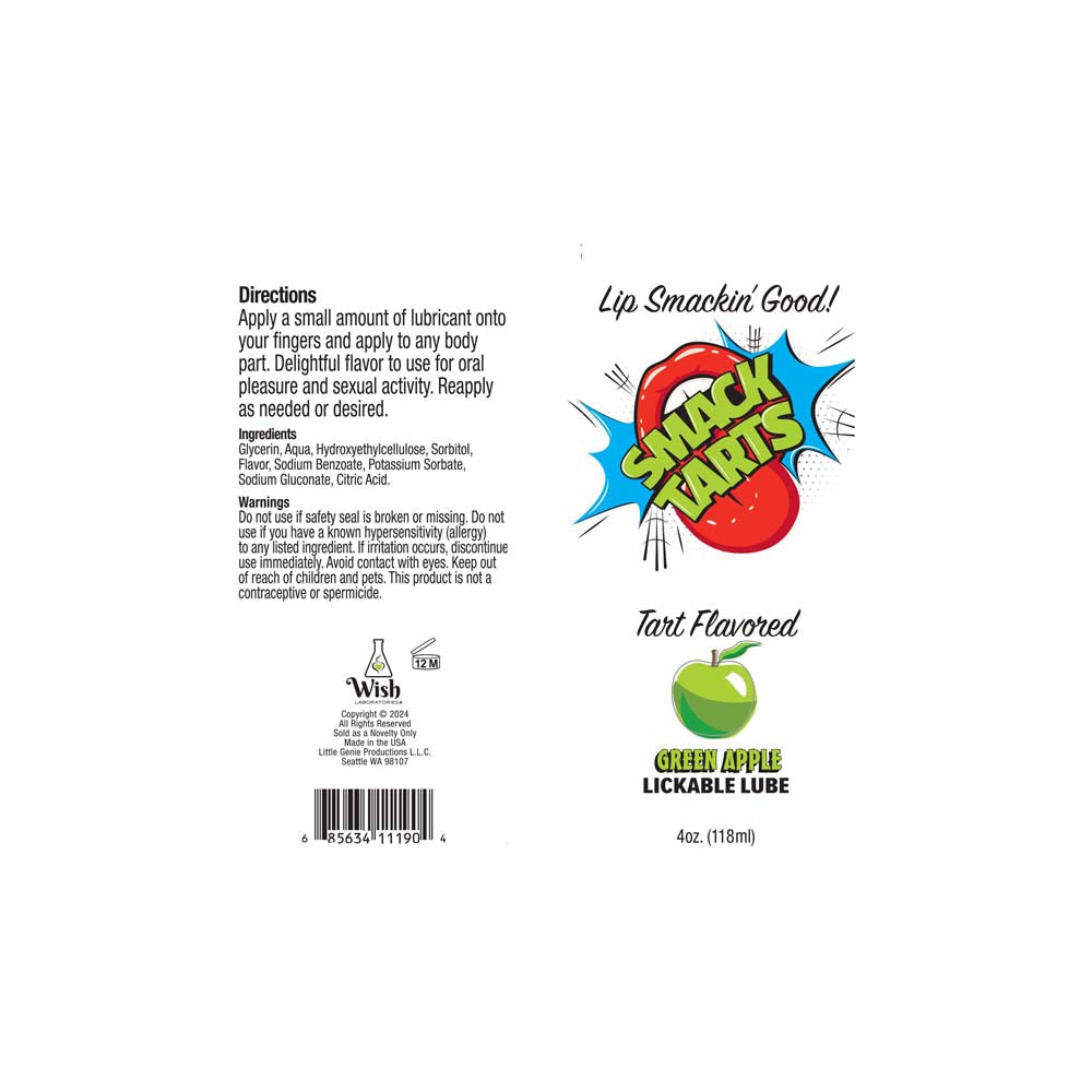 Sour Green Apple lickable water-based lube in a 4oz bottle.