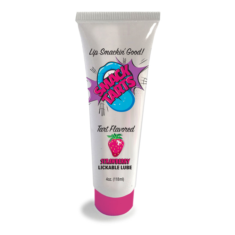A tube of strawberry flavored lickable lube with "Smack Tarts" branding.