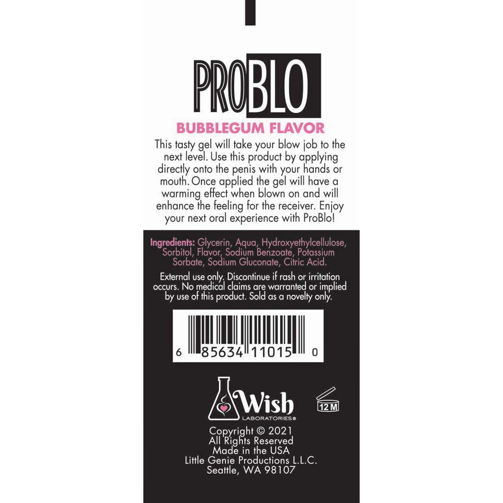 Bubblegum flavored oral lubricant gel in a 1.5oz tube.