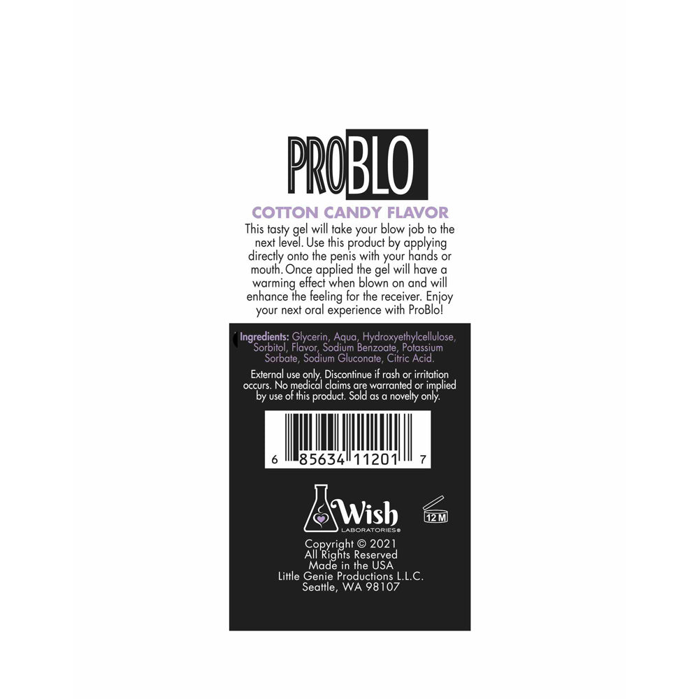 Cotton Candy flavored oral pleasure gel lubricant from Problo.
