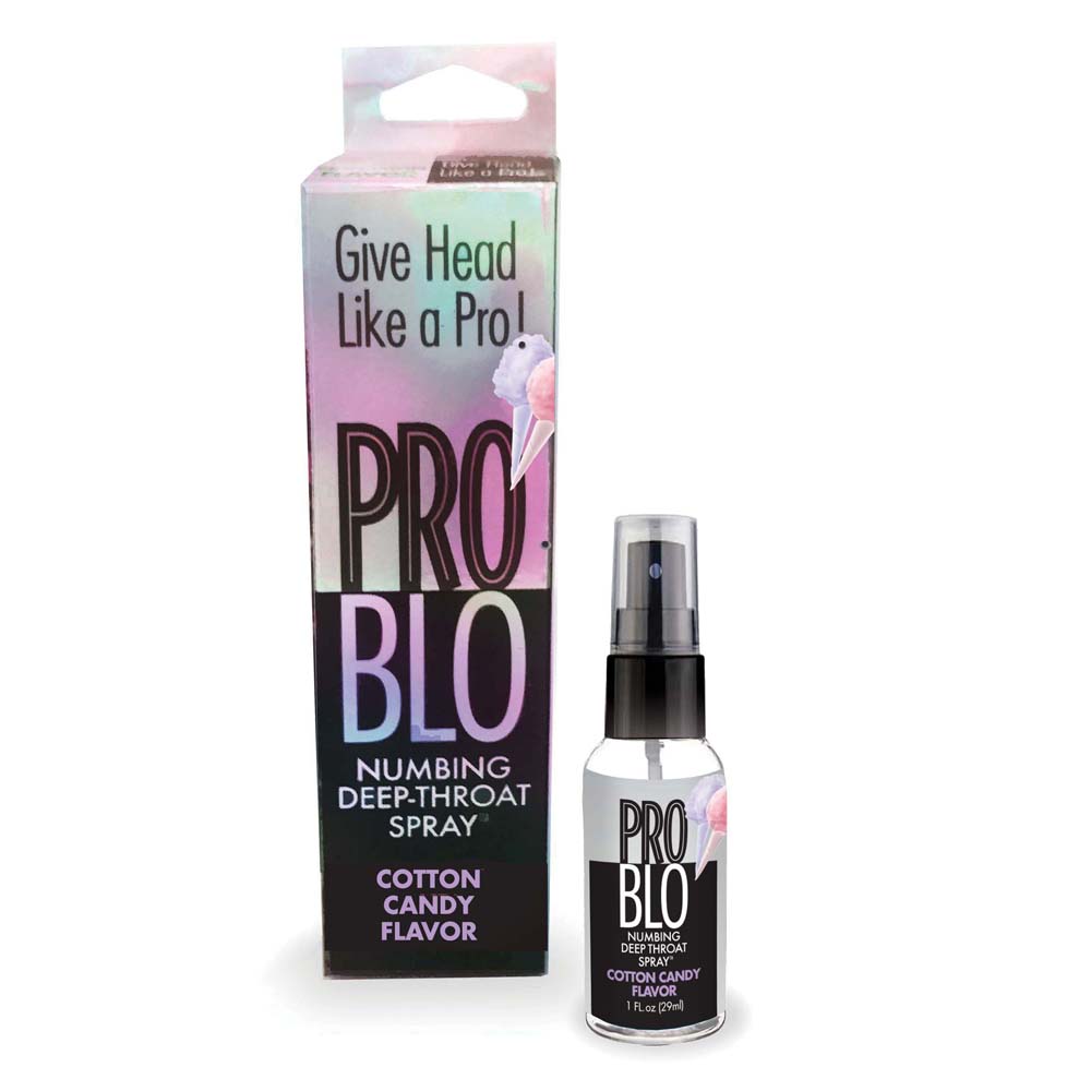 Pro Blo numbing deep-throat spray in cotton candy flavor.
