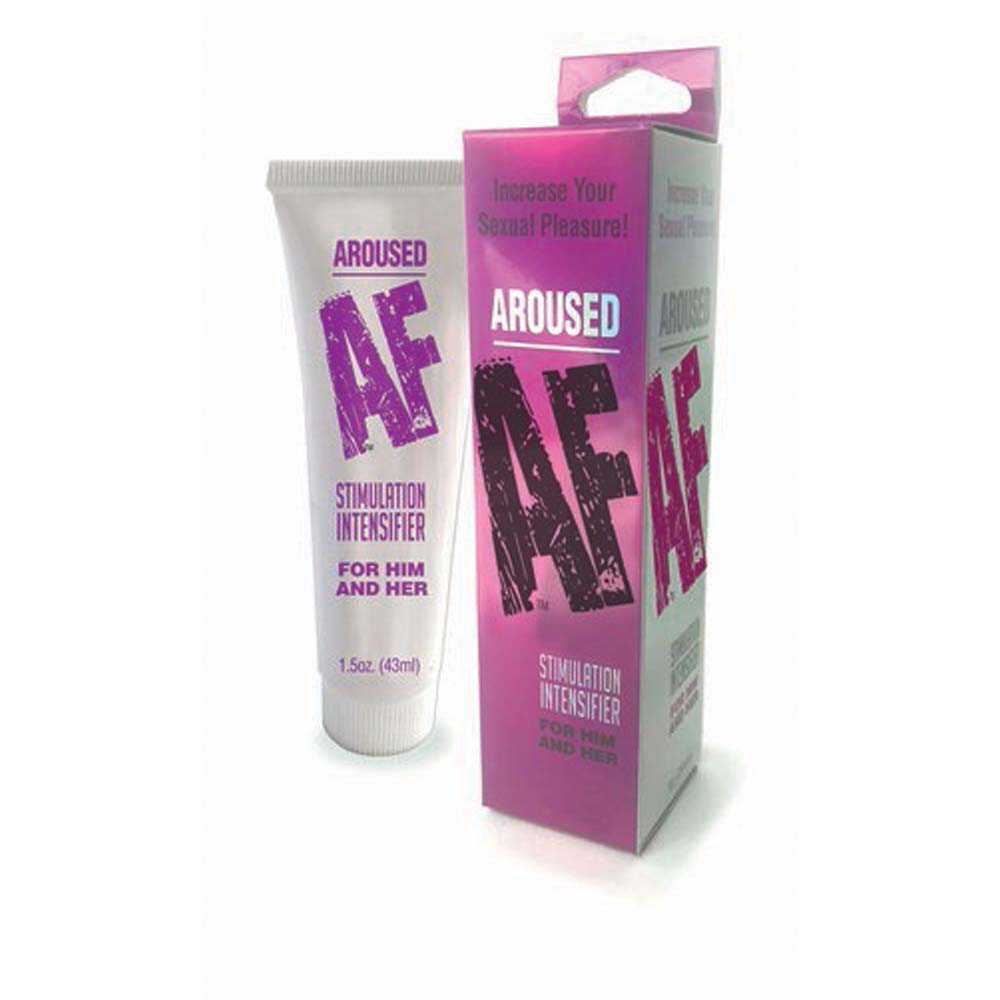 Aroused AF stimulation cream for him and her in a tube and box.