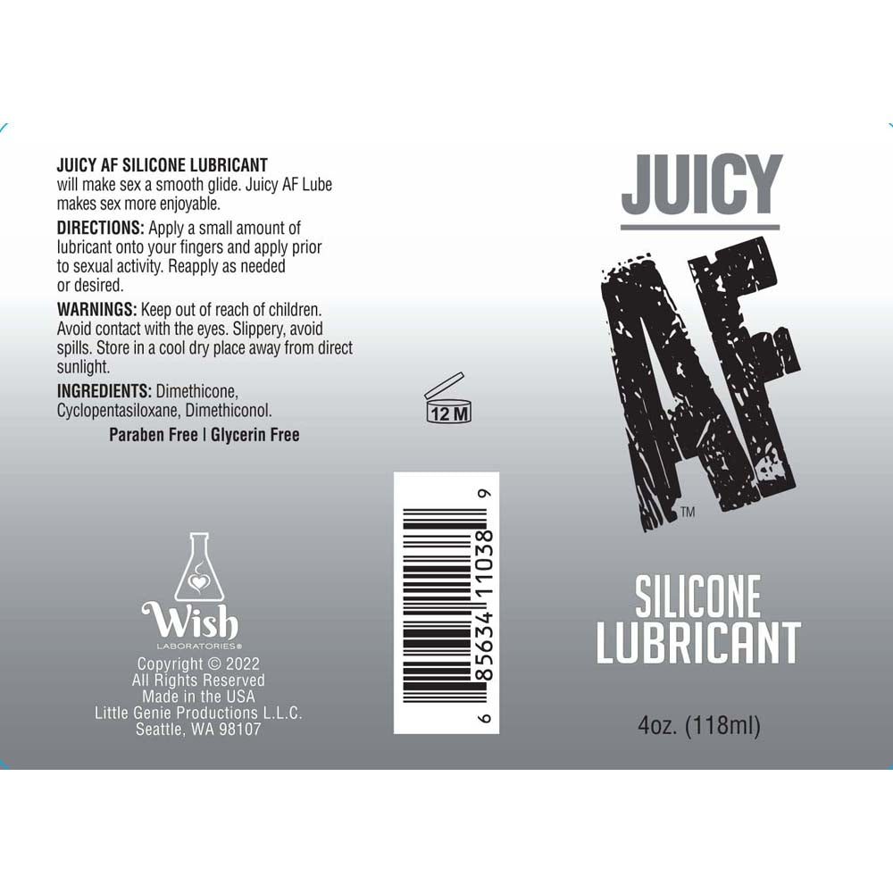 Juicy AF Silicone Lubricant 10ml tubes with barcode and brand logo.