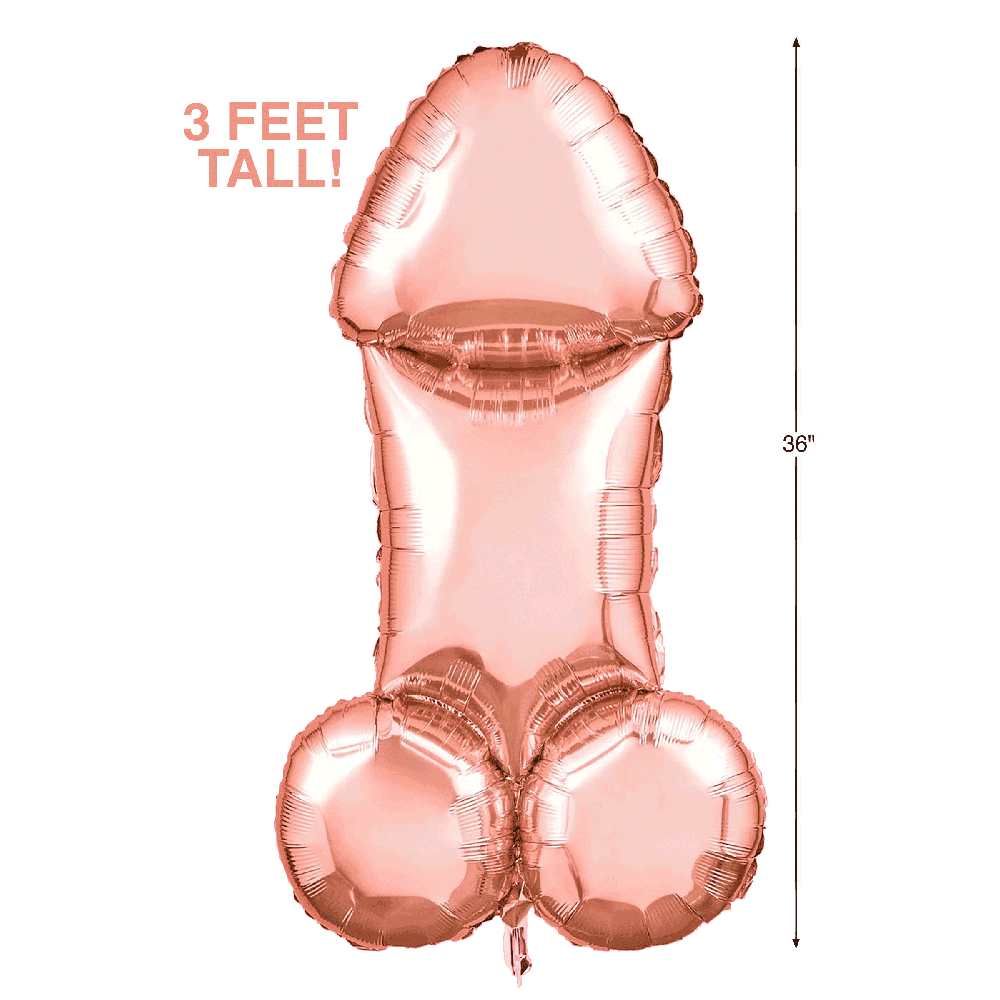 A 3-foot tall rose gold penis-shaped mylar balloon.