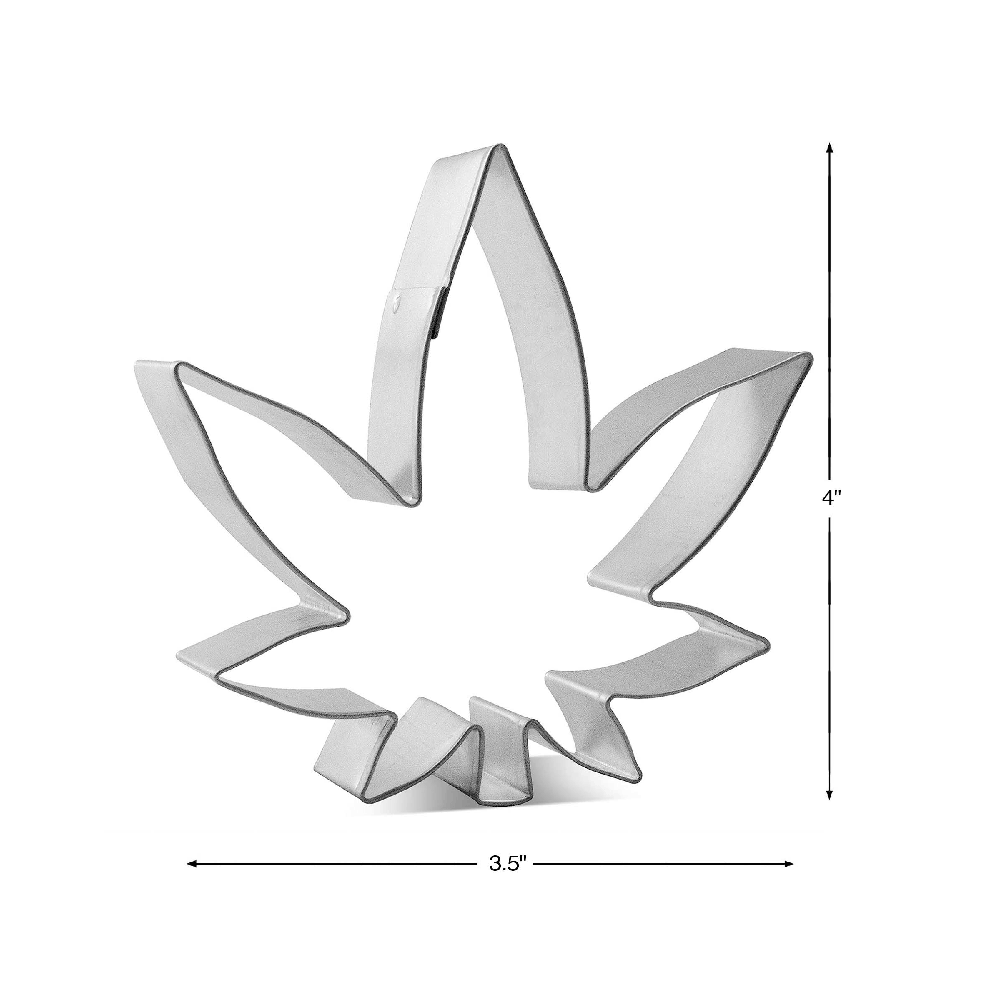 A 4-inch metal cannabis leaf cookie cutter.