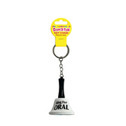 A novelty bell keychain with "Ring For ORAL" written on it.