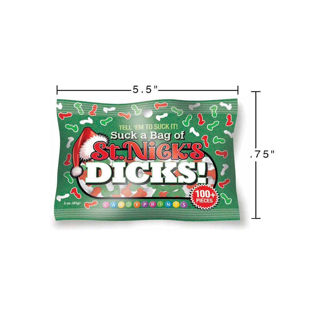 A bag of St. Nick's Dicks holiday candy with phallic shapes.