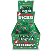 A display box of "Suck a Bag of St. Nick's Dicks" holiday candy.