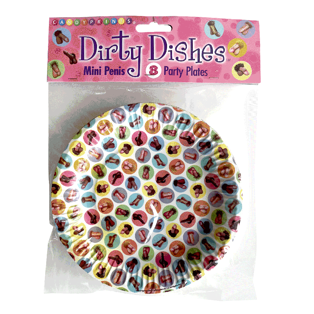 Bachelorette party paper plates with a penis pattern.