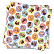 Realistic penis party napkins with a colorful polka dot background.