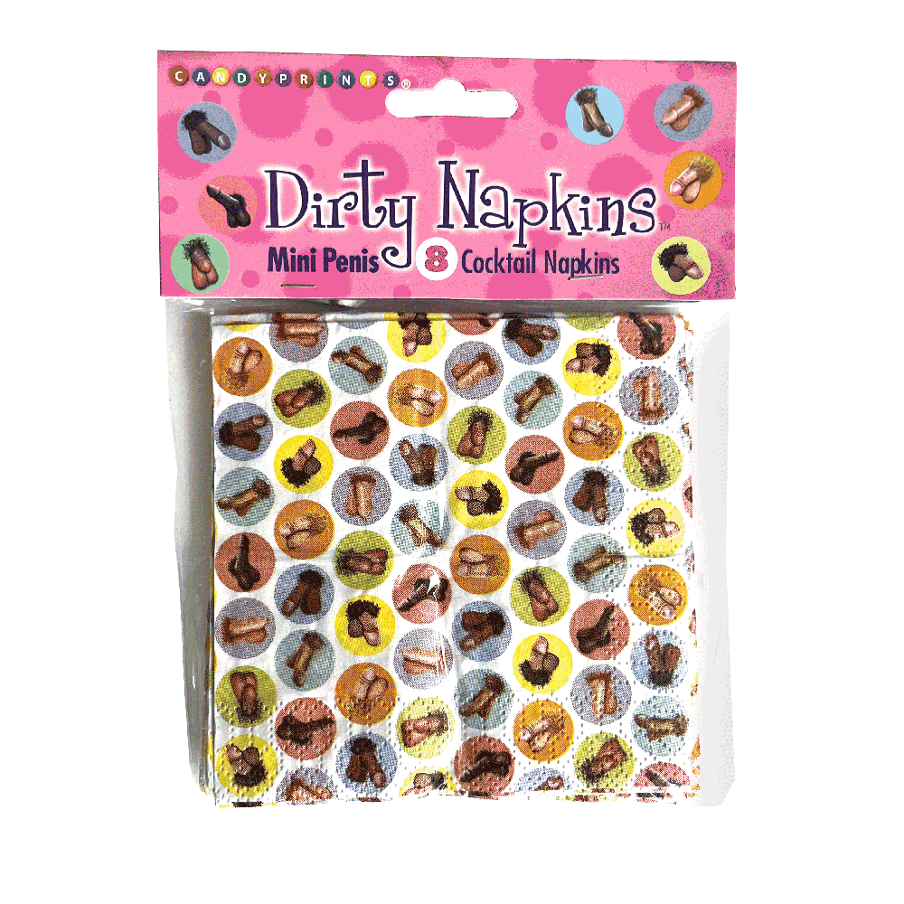 Cocktail napkins with realistic penis prints in colorful circles.