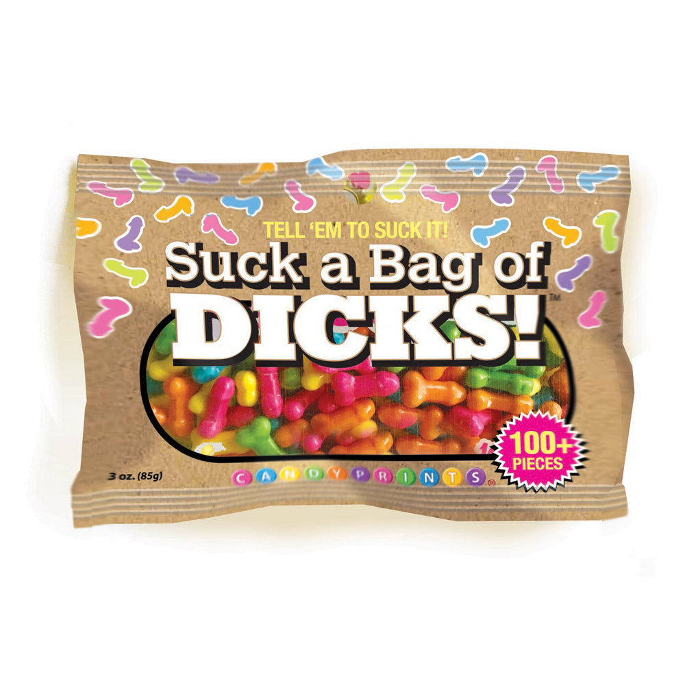Bag of assorted penis-shaped gummy candies.