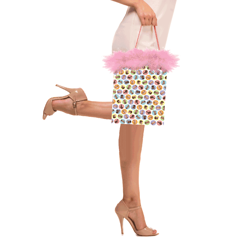 Gift bag with penis pattern and pink marabou fringe.