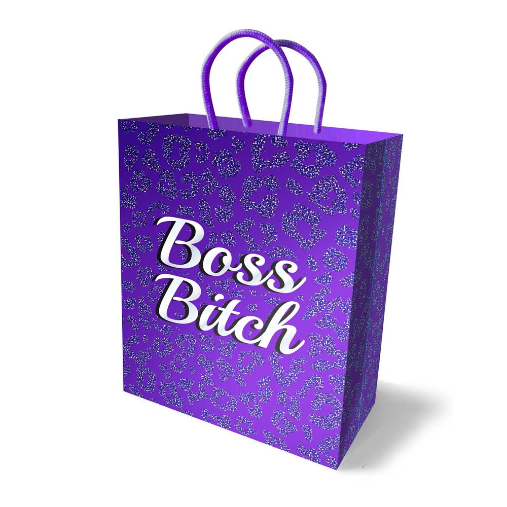 Purple gift bag with leopard print and "Boss Bitch" text.