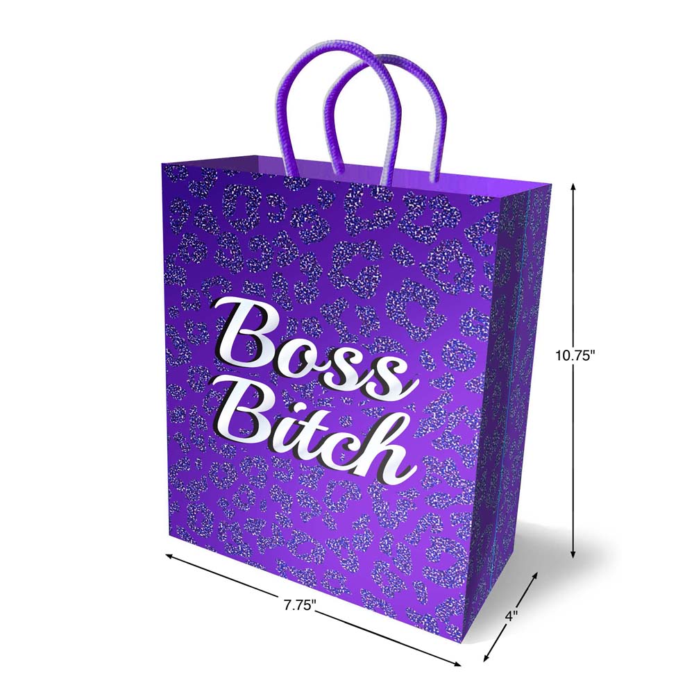 Purple gift bag with leopard print and "Boss Bitch" text.