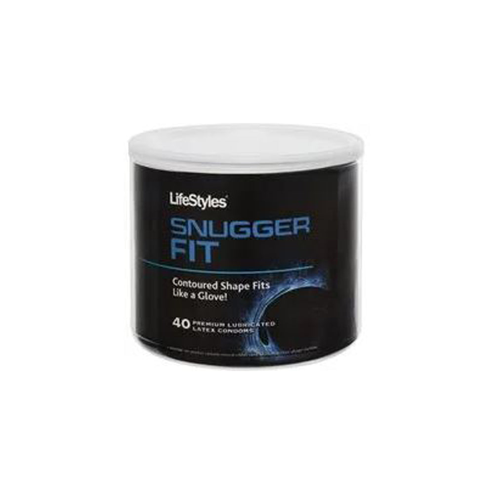 A jar of 40 LifeStyles Snugger Fit latex condoms.