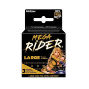 Lifestyles Mega Rider large lubricated latex condoms, 3 pack.