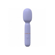 Lavender mini wand vibrator with textured handle and power button.