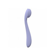 A lavender flexible silicone G-spot vibrator with a curved shape.