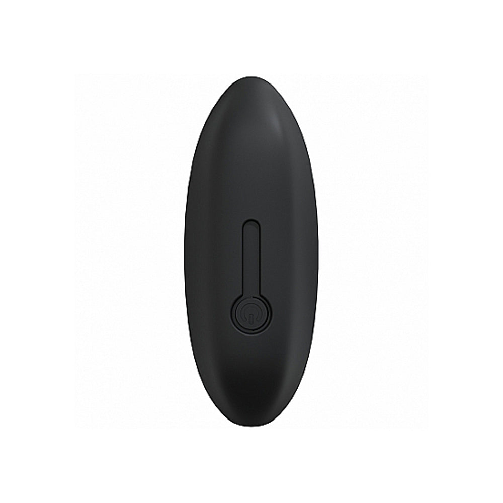 Black oval-shaped rechargeable device with a power button.