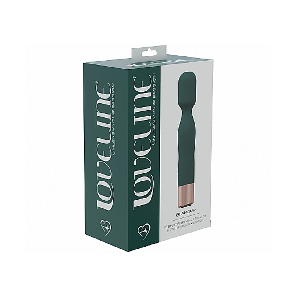 Loveline 10-speed mini wand massager in teal with rose gold accent.