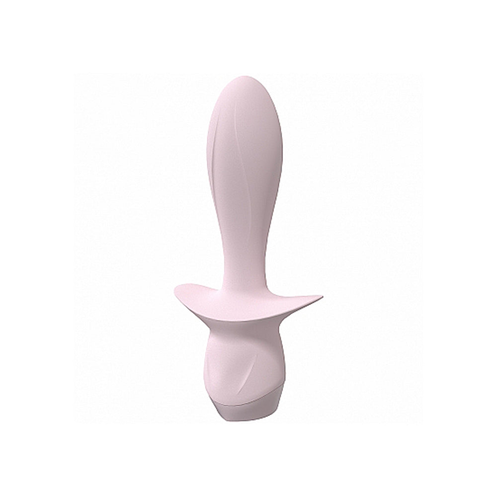 A soft pink silicone plug with a flared base and a tapered tip.