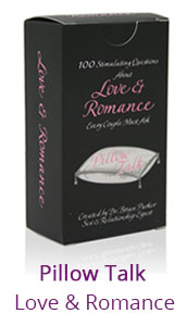 Pillow Talk Love & Romance card game box with 100 questions.