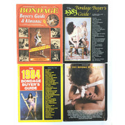 Four vintage bondage buyer's guide magazines from the 1980s.