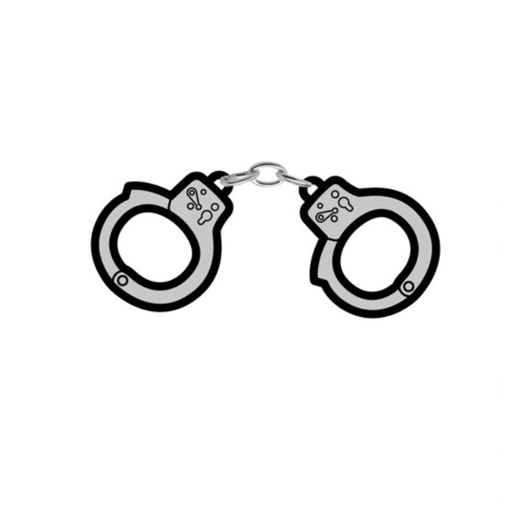 Handcuffs soft enamel lapel pin with a real chain.