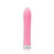 Pink silicone vibrator with a silver base.