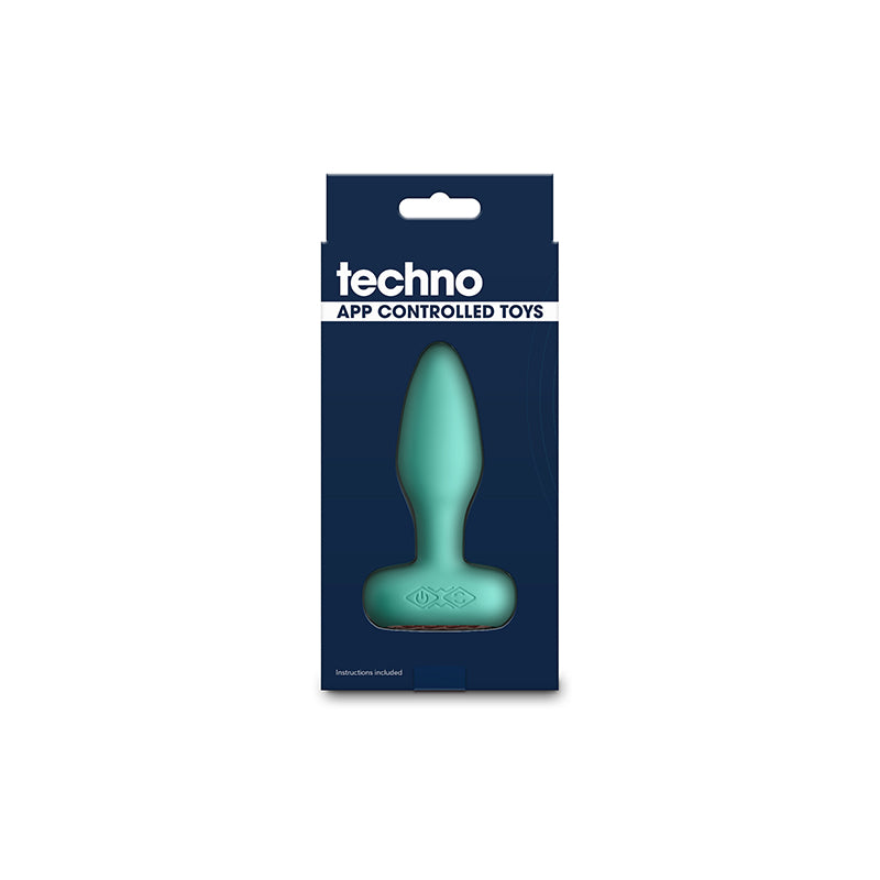 Teal app-controlled vibrating anal plug in packaging.