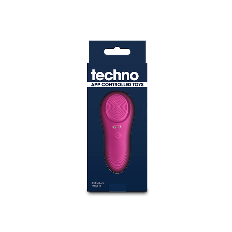 Magenta app-controlled rechargeable vibrator in its box.