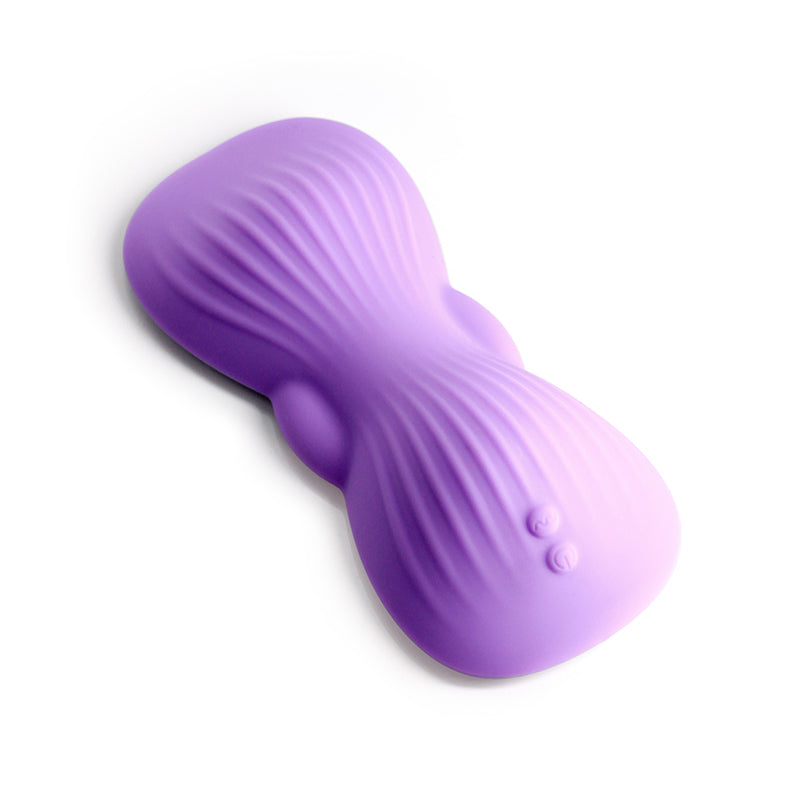 Purple app-controlled rechargeable grinding pad with ribbed texture.