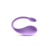 A lavender silicone vibrator with a curved shape and textured surface.