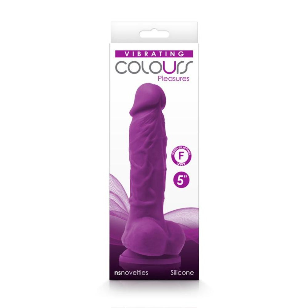 Purple rechargeable silicone vibrating dildo in its box.