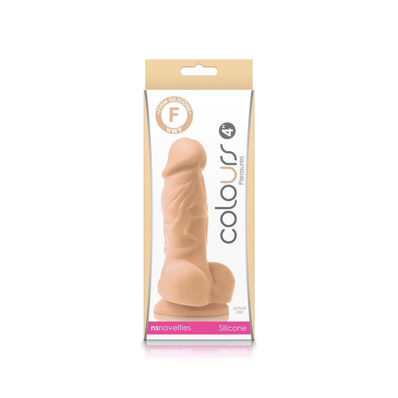 4-inch white realistic silicone molded dildo in retail packaging.