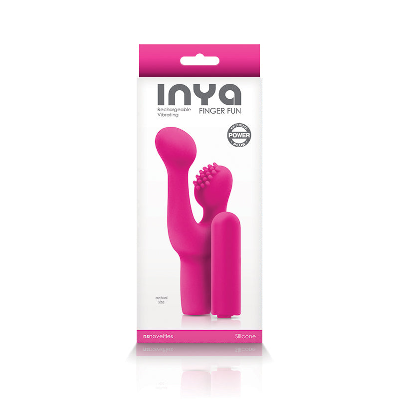 Pink rechargeable silicone finger fun clitoral stimulator.